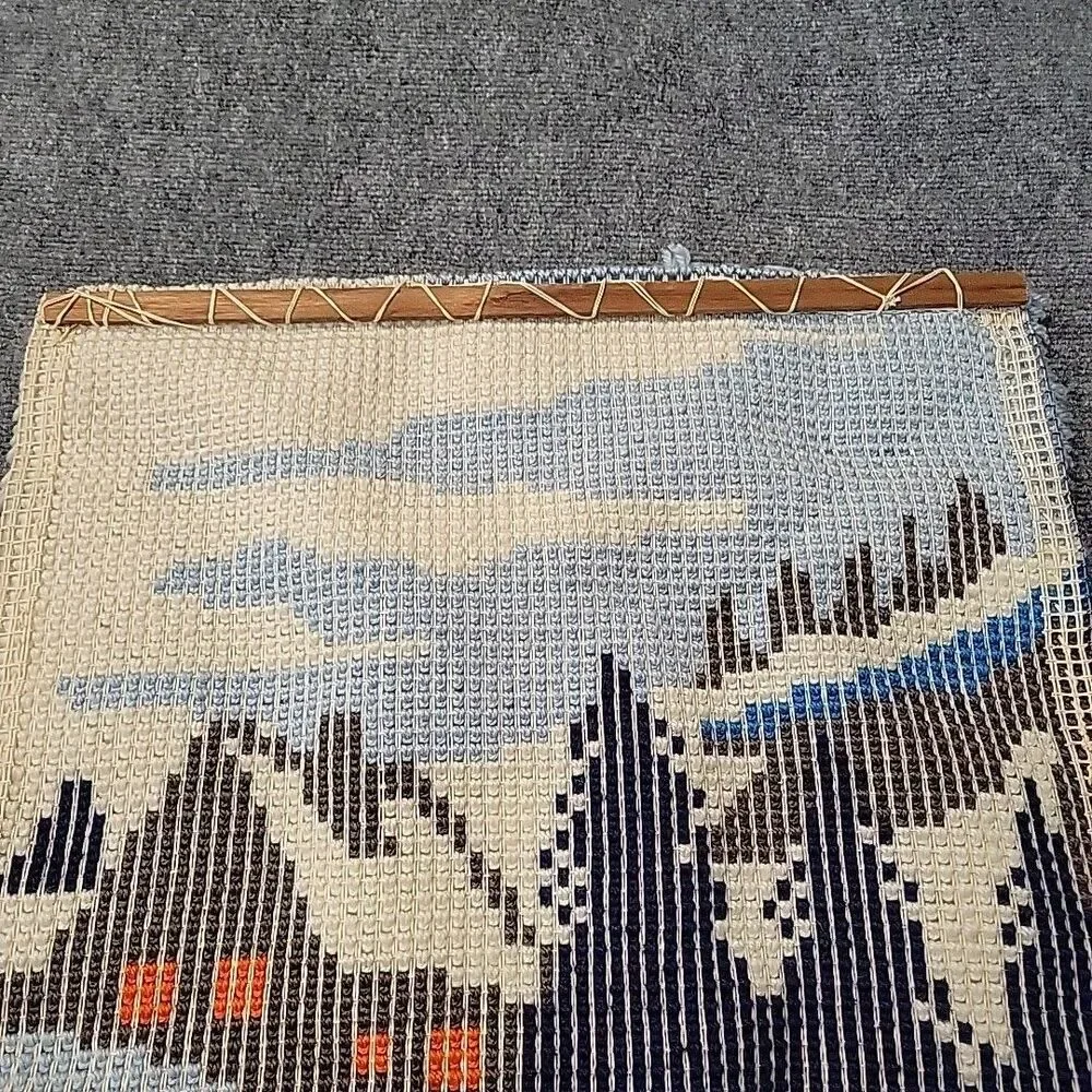 VTG Snow Landacape Latch Hook Wall Hanging Cottage Winter Kitsch 27” x 19”